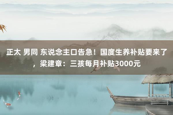 正太 男同 东说念主口告急!国度生养补贴要来了,梁建章:三孩每月补贴3000元