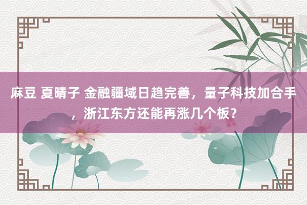 麻豆 夏晴子 金融疆域日趋完善,量子科技加合手,浙江东方还能再涨几个板?