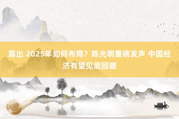 露出 2025年如何布局?陈光明重磅发声 中国经济有望见底回暖