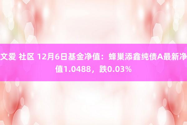 文爱 社区 12月6日基金净值:蜂巢添鑫纯债A最新净值1.0488,跌0.03%