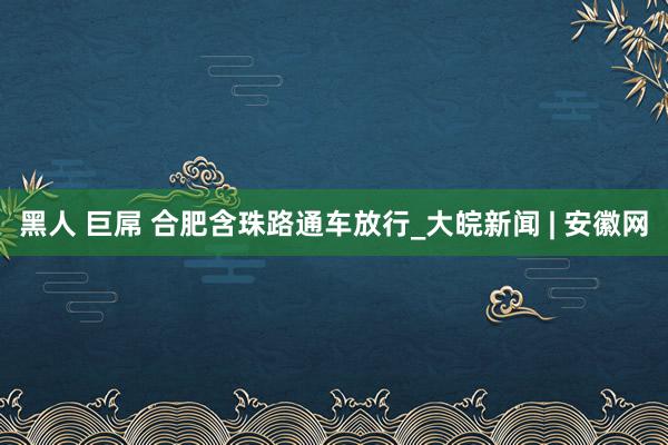 黑人 巨屌 合肥含珠路通车放行_大皖新闻 | 安徽网