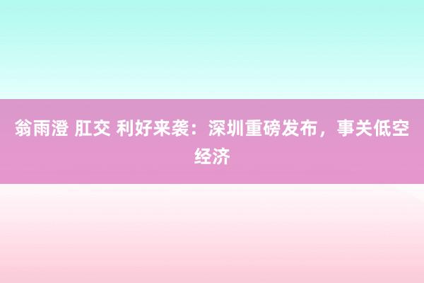 翁雨澄 肛交 利好来袭:深圳重磅发布,事关低空经济