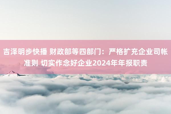 吉泽明步快播 财政部等四部门:严格扩充企业司帐准则 切实作念好企业2024年年报职责