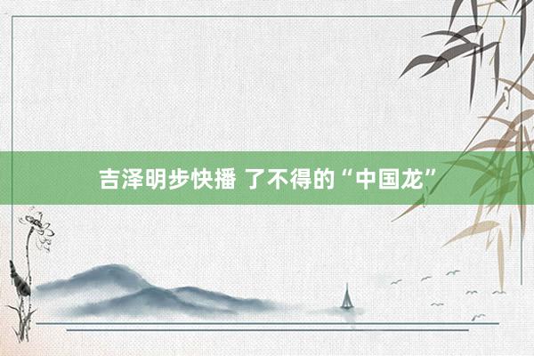 吉泽明步快播 了不得的“中国龙”
