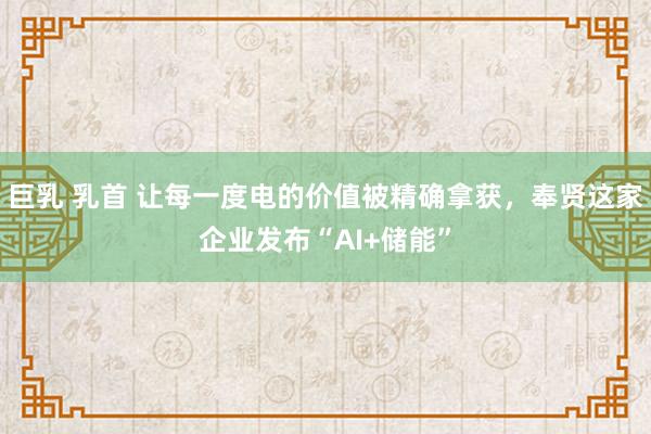 巨乳 乳首 让每一度电的价值被精确拿获，奉贤这家企业发布“AI+储能”